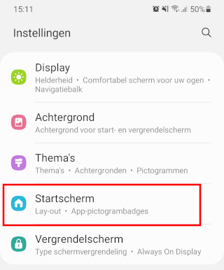 Startscherm instellingen openen
