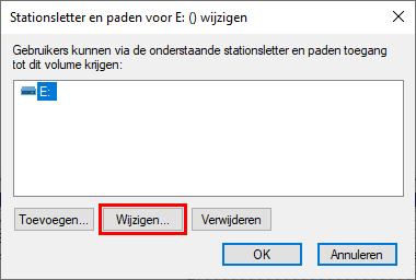 Stationsletter en paden venster in Windows Schijfbeheer