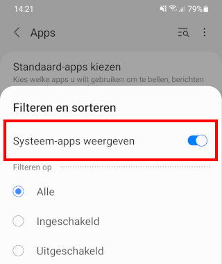 Systeem-apps weergeven