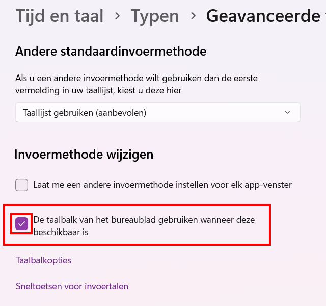 De taalbalk uit de taakbalk verwijderen in Windows 11