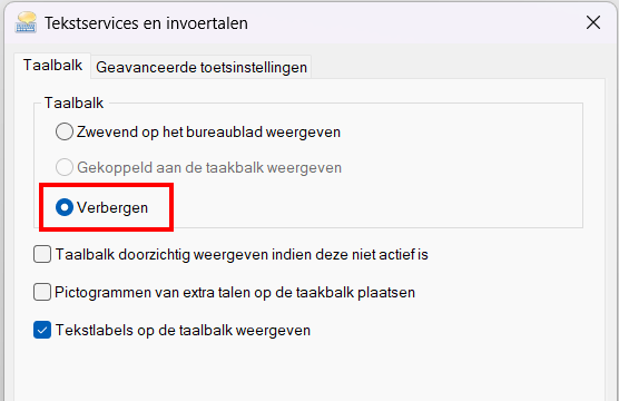 De taalbalk uit de taakbalk verwijderen in Windows 11