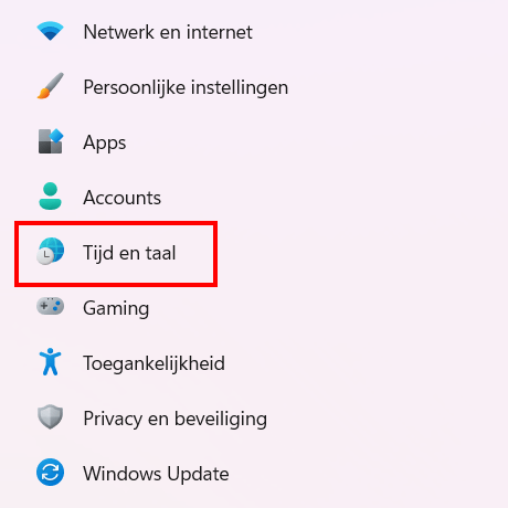 Tijd en taal instellingen openen in Windows 11