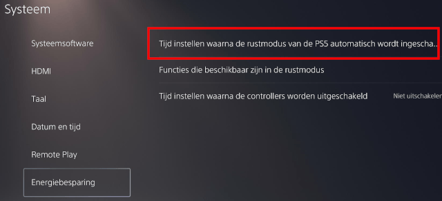 Tijd instellen waarna de rustmodus van de PS5 automatisch wordt ingeschakeld