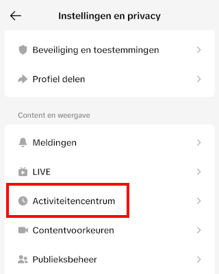 TikTok Activiteitencentrum openen