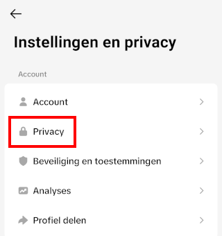 TikTok privacy instellingen openen