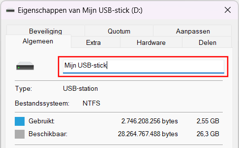 Typ een naam voor het USB-opslagapparaat