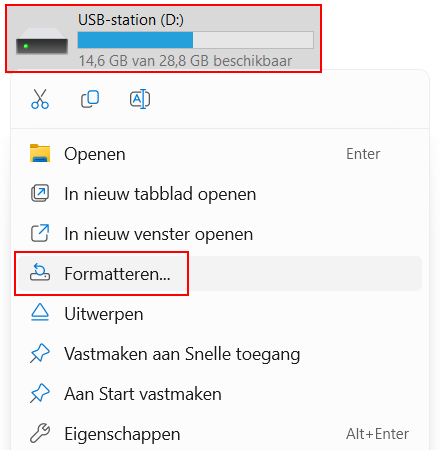 USB formatteren