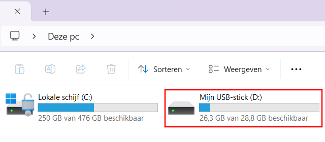 USB-opslagapparaat in Windows Verkenner