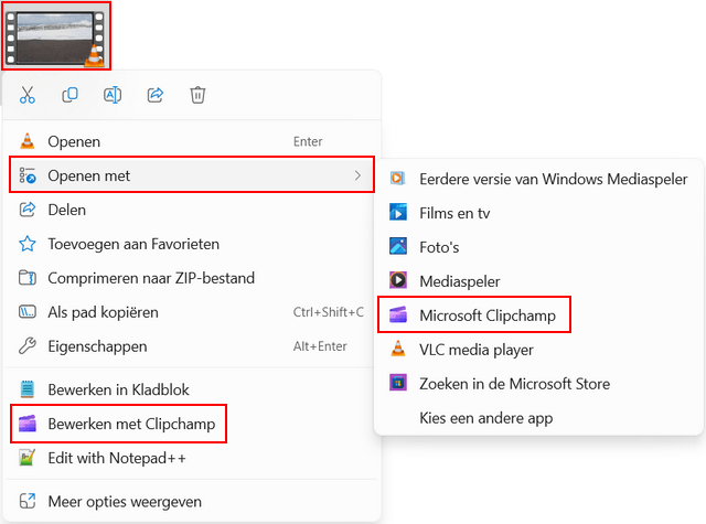 Video openen met Microsoft Clipchamp