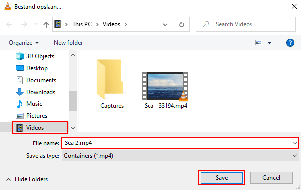 VLC Bestand opslaan venster