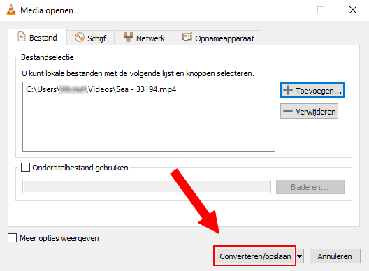 VLC Converteren/opslaan knop