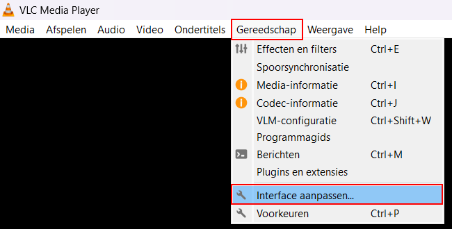 VLC interface aanpassen