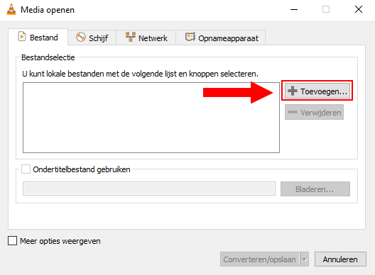 VLC toevoegen knop