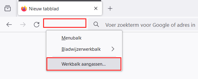 Werkbalk aanpassen in Firefox