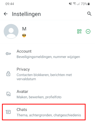 WhatsApp Chat instellingen openen
