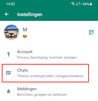 WhatsApp Chats instellingen openen