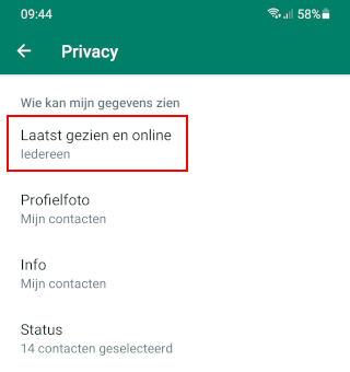 WhatsApp Laatst gezien en online instellingen