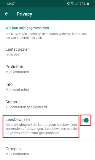 WhatsApp leesbewijzen uitzetten