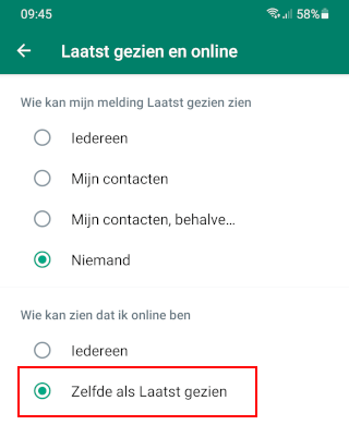 WhatsApp online status verbergen