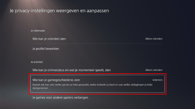 Wie kan je gamegeschiedenis zien op de PS5