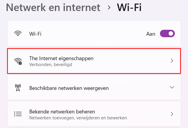 Wifi-netwerk eigenschappen openen in Windows 11