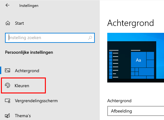 Windows 10 kleur instellingen
