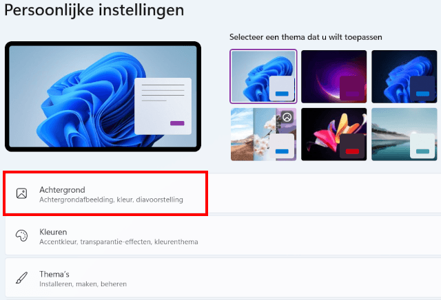 Windows 11 Achtergrond instellingen openen