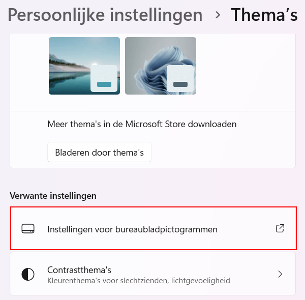 Windows 11 instellingen voor bureaubladpictogrammen openen