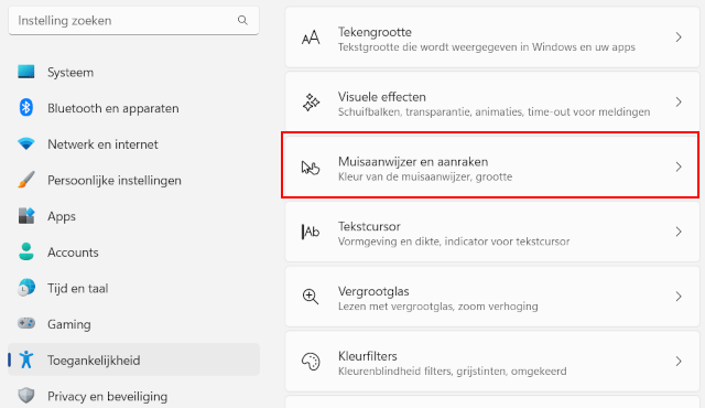 Windows 11 muisaanwijzer instellingen openen