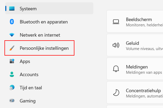 Windows 11 persoonlijke instellingen openen