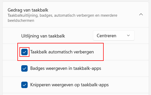 Windows 11 Taakbalk automatisch verbergen