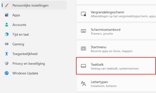 Windows 11 taakbalk instellingen openen