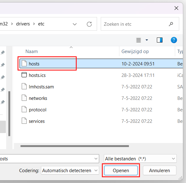 Windows hosts-bestand openen in Kladblok