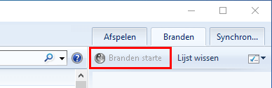 Windows Media Player Branden starten knop