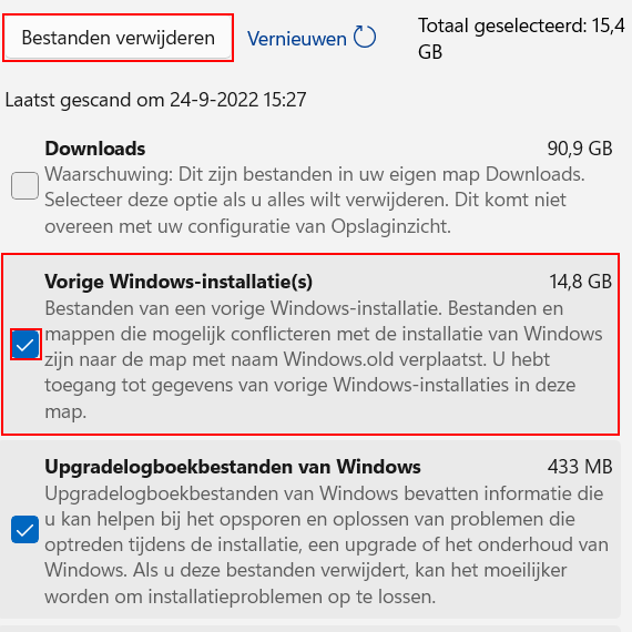 Windows.old map verwijderen in Windows 11