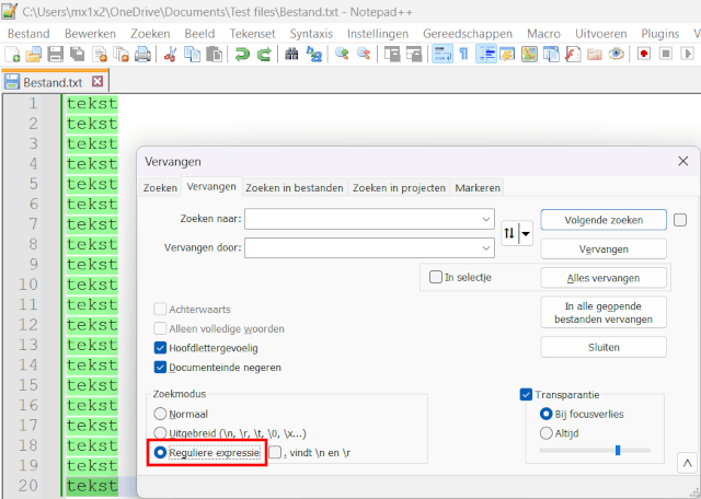 Een Woord toevoegen aan het begin of einde van elke regel in Notepad++