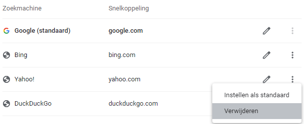 Yahoo zoekmachine verwijderen uit Google Chrome