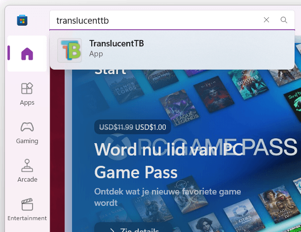 Zoek naar translucenttb in de Microsoft Store