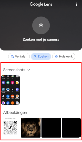 Zoeken naar QR-code in de Google Lens app